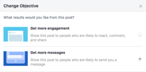 facebook post boost objective